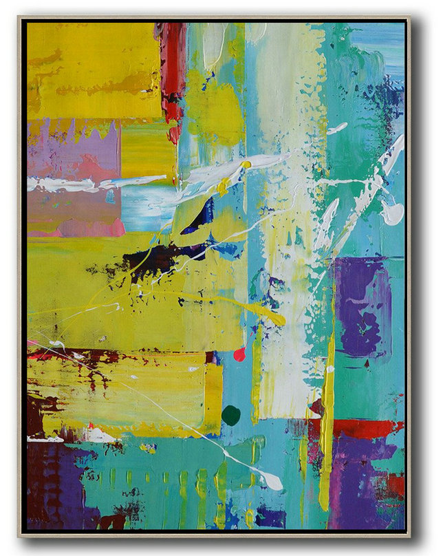 Hand Painted Extra Large Abstract Painting,Vertical Palette Knife Contemporary Art,Original Art Acrylic Painting,Sky Blue,Yellow,Purple,Red.etc